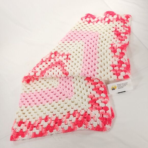 Bundle 2 Handmade Afghan Blanket Crochet Knit Granny Squares 34 x 34 Pastel Pink - Picture 7 of 11